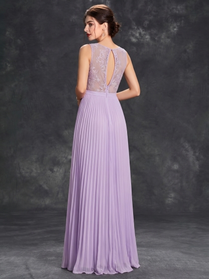 Leely Lavender Lace & Pleated Chiffon A-Line Bridesmaid Dress