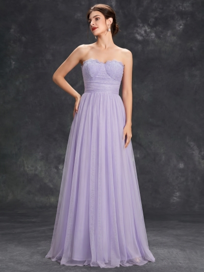 Leely Lavender Strapless Lace & Tulle A-Line Bridesmaid Dress