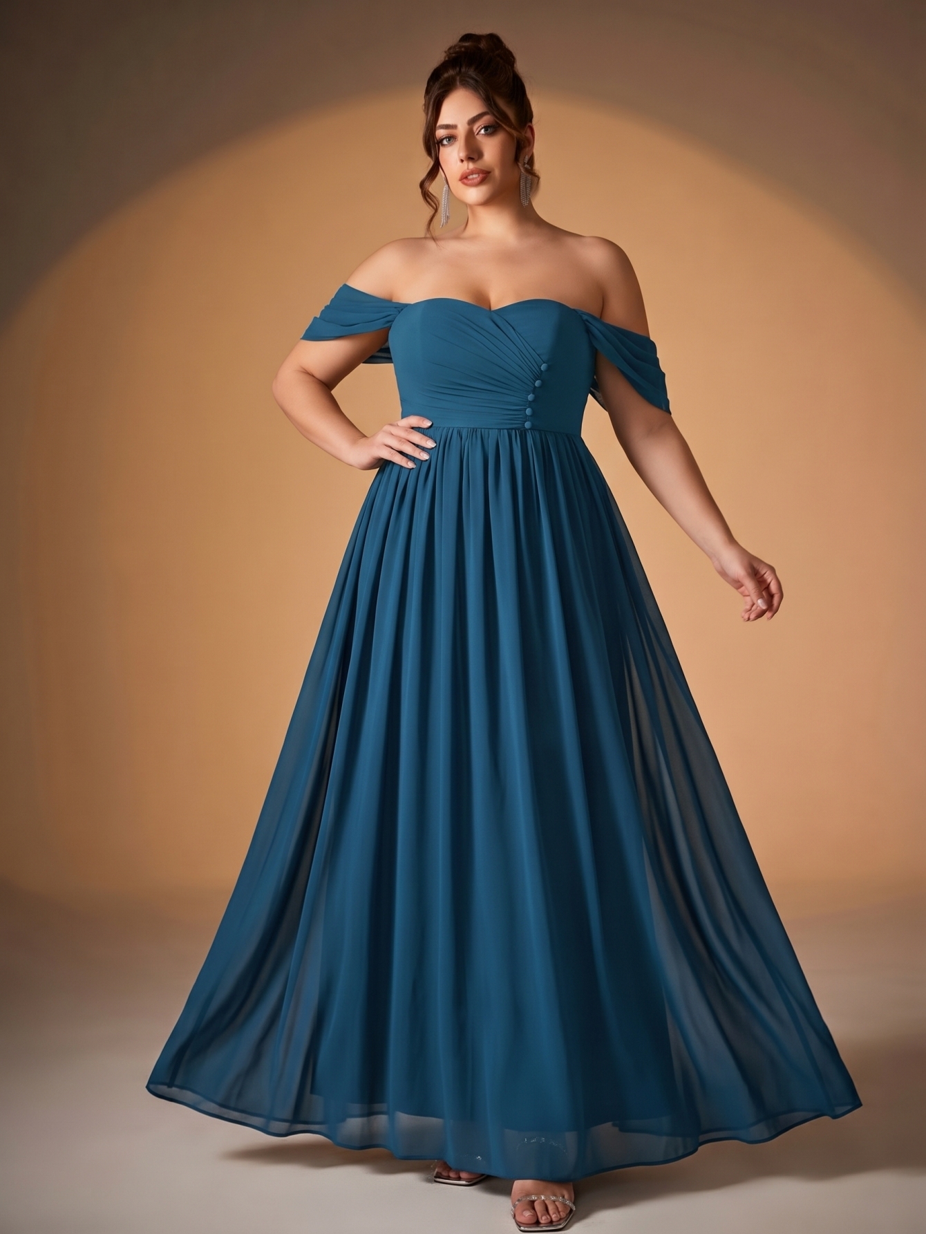Leely Plus Women's Elegant Off-the-Shoulder Chiffon Bridesmaid Dress