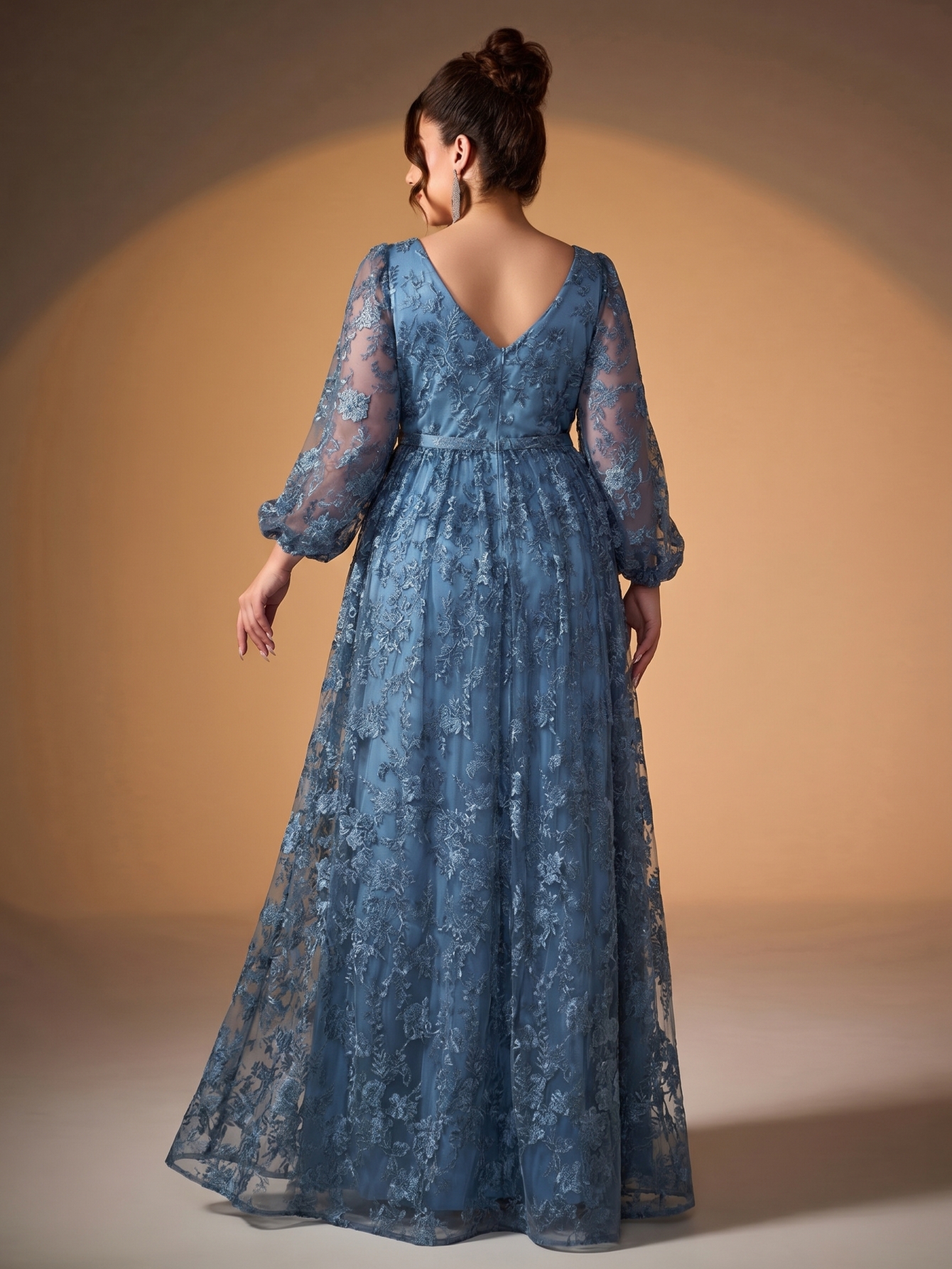 Leely Plus Women's Elegant Round Neck Bishop Sleeve Party Dresses