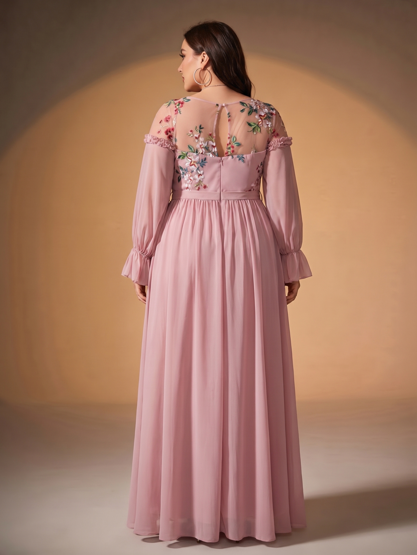 Leely Plus Women's Elegant Floral Embroidered Chiffon Bridesmaid Dress