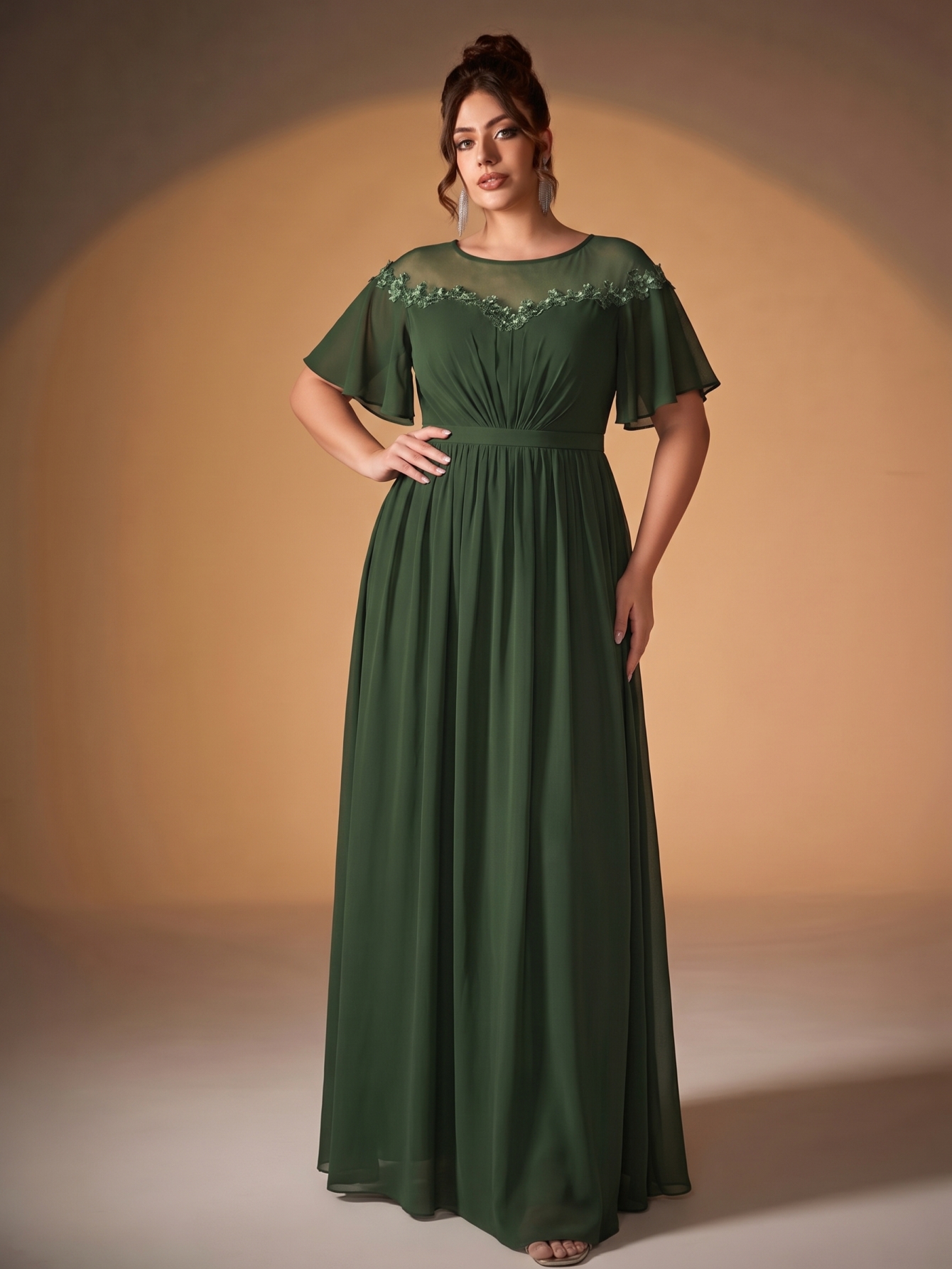 Leely Plus Women's Elegant Cape Sleeve Formal Evening Gown