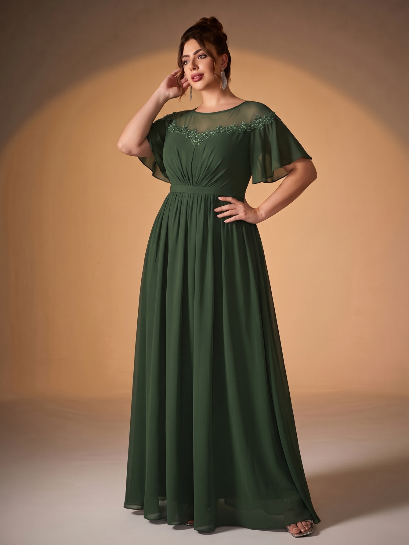 Leely Plus Women's Elegant Cape Sleeve Formal Evening Gown