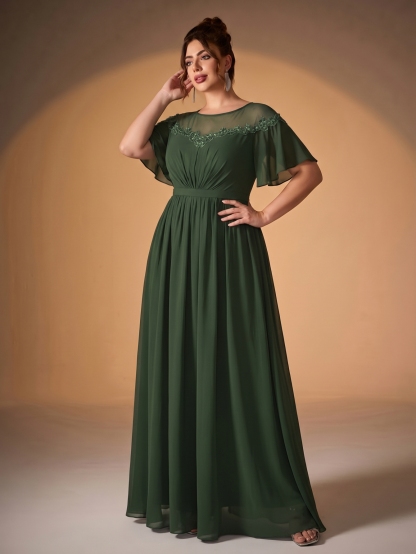 Leely Plus Women's Elegant Cape Sleeve Formal Evening Gown