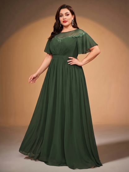 Leely Plus Women's Elegant Cape Sleeve Formal Evening Gown