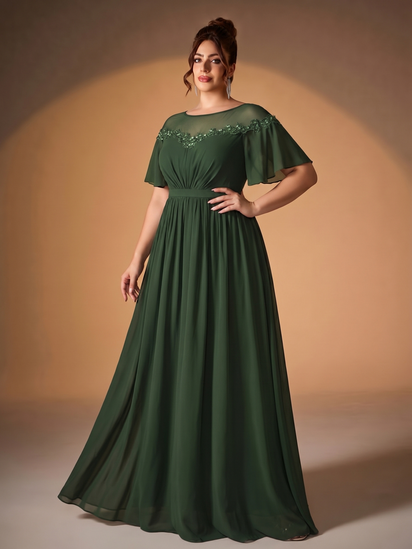 Leely Plus Women's Elegant Cape Sleeve Formal Evening Gown
