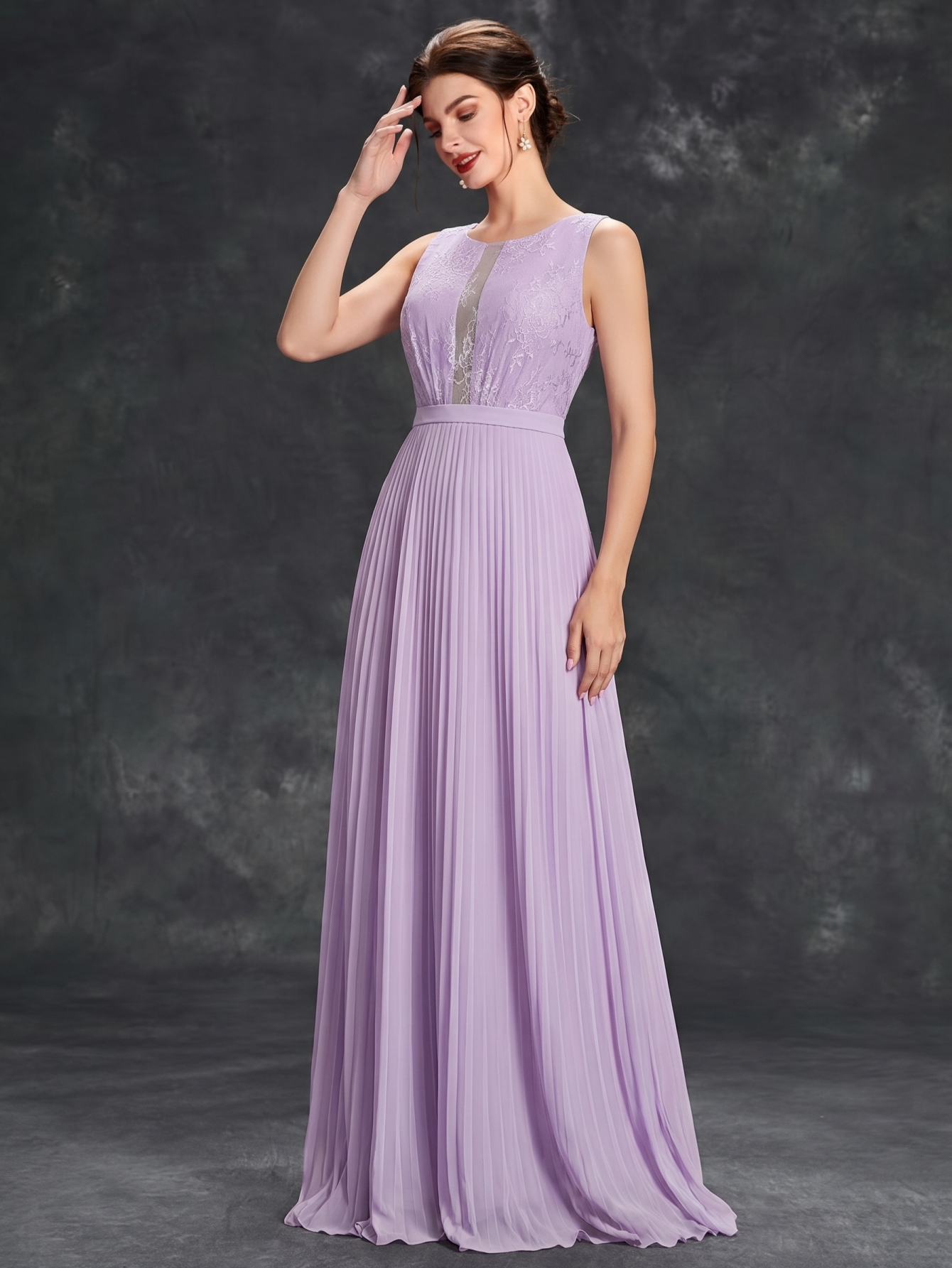 Leely Lavender Lace & Pleated Chiffon A-Line Bridesmaid Dress