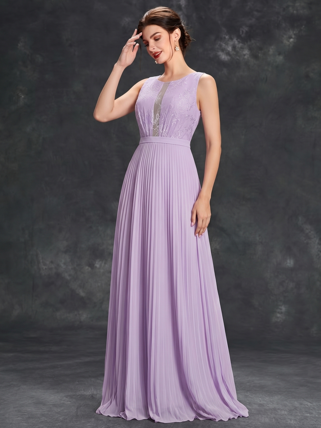 Leely Lavender Lace & Pleated Chiffon A-Line Bridesmaid Dress