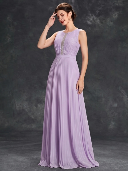 Leely Lavender Lace & Pleated Chiffon A-Line Bridesmaid Dress