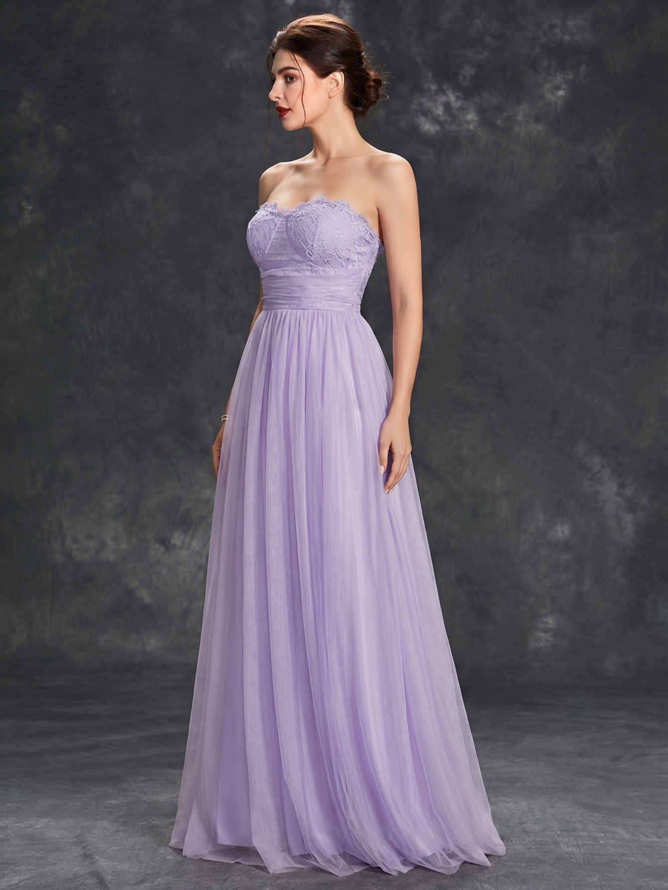 Leely Lavender Strapless Lace & Tulle A-Line Bridesmaid Dress