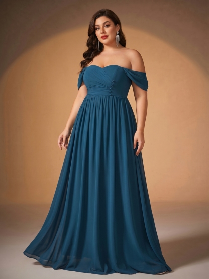 Leely Plus Women's Elegant Off-the-Shoulder Chiffon Bridesmaid Dress