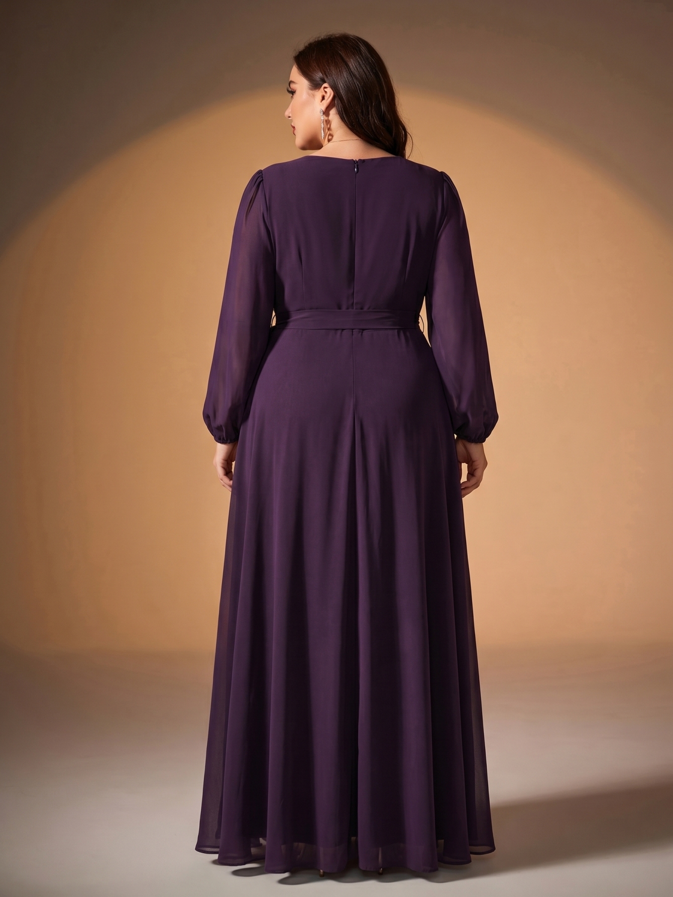 Leely Plus Women's Elegant V-Neck Chiffon Bridesmaid Dress