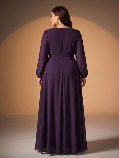 Leely Plus Women's Elegant V-Neck Chiffon Bridesmaid Dress
