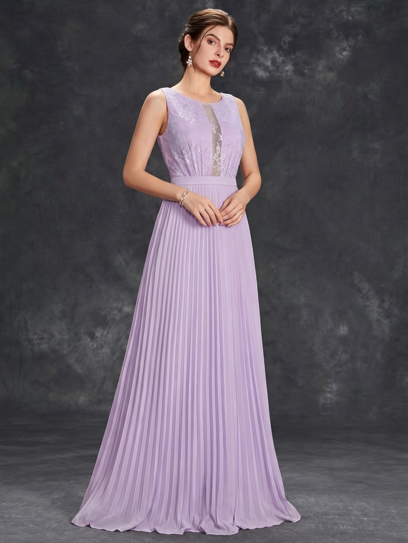 Leely Lavender Lace & Pleated Chiffon A-Line Bridesmaid Dress