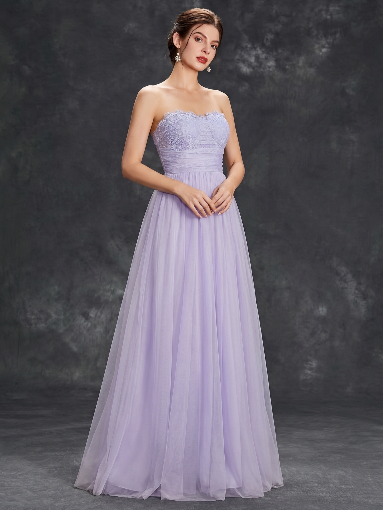 Leely Lavender Strapless Lace & Tulle A-Line Bridesmaid Dress