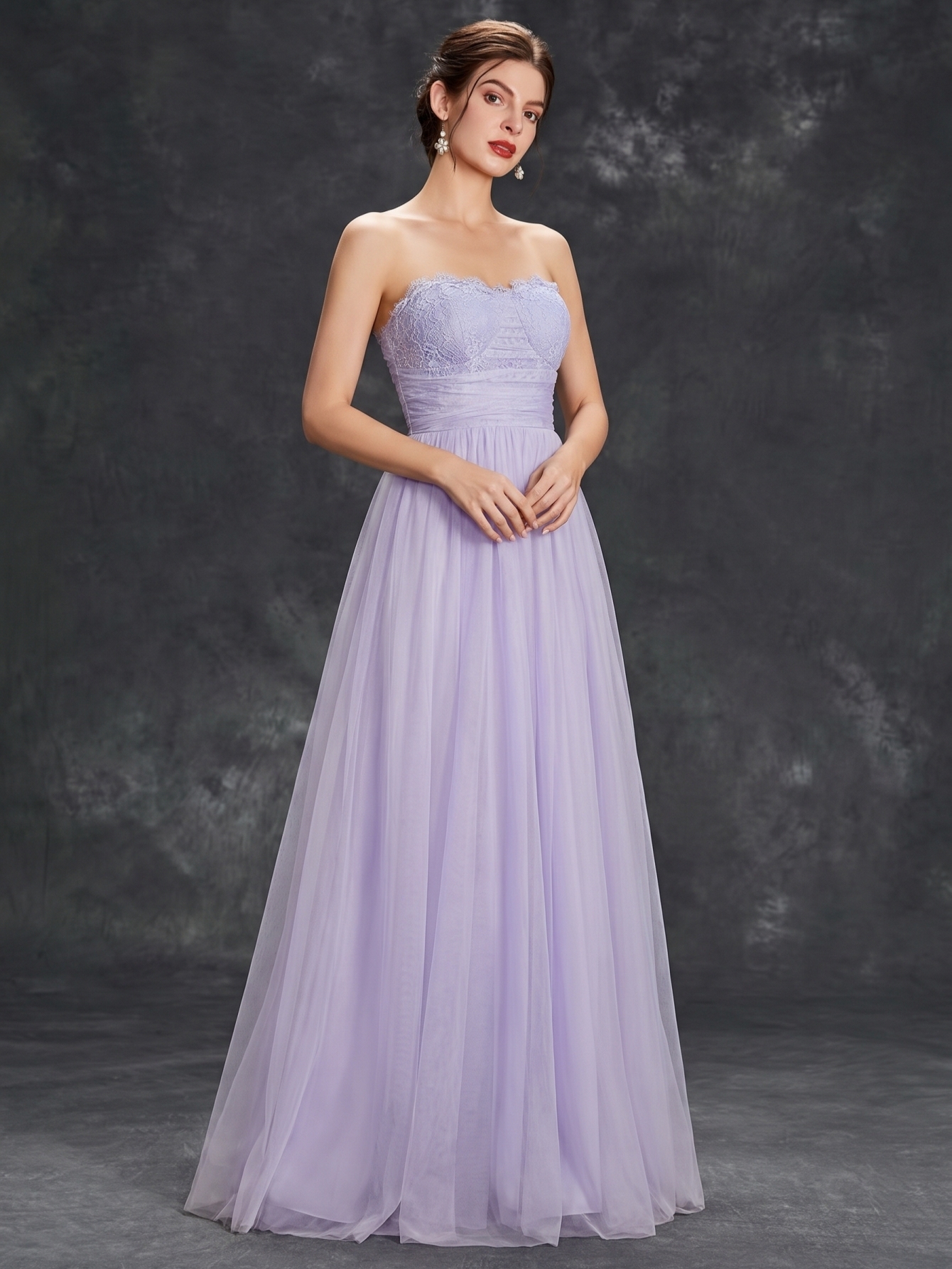 Leely Lavender Strapless Lace & Tulle A-Line Bridesmaid Dress
