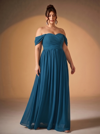 Leely Plus Women's Elegant Off-the-Shoulder Chiffon Bridesmaid Dress