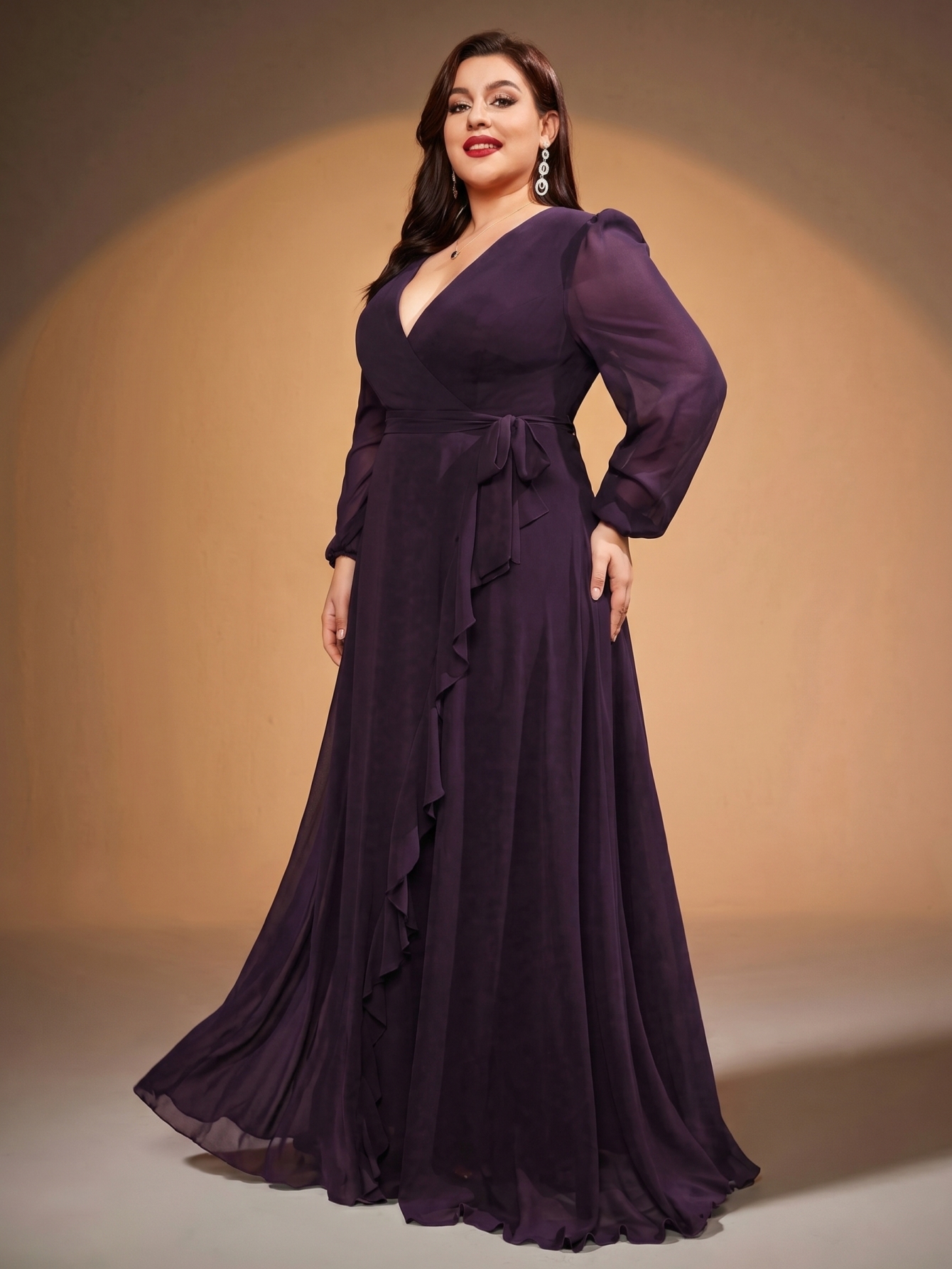 Leely Plus Women's Elegant V-Neck Chiffon Bridesmaid Dress
