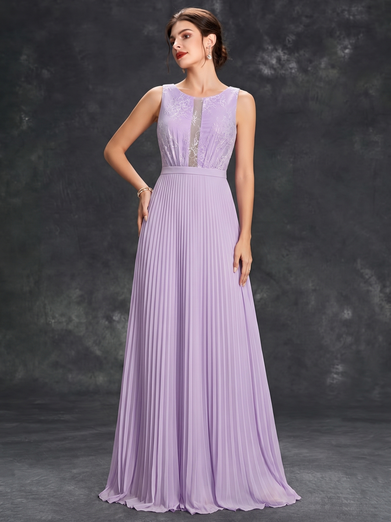 Leely Lavender Lace & Pleated Chiffon A-Line Bridesmaid Dress
