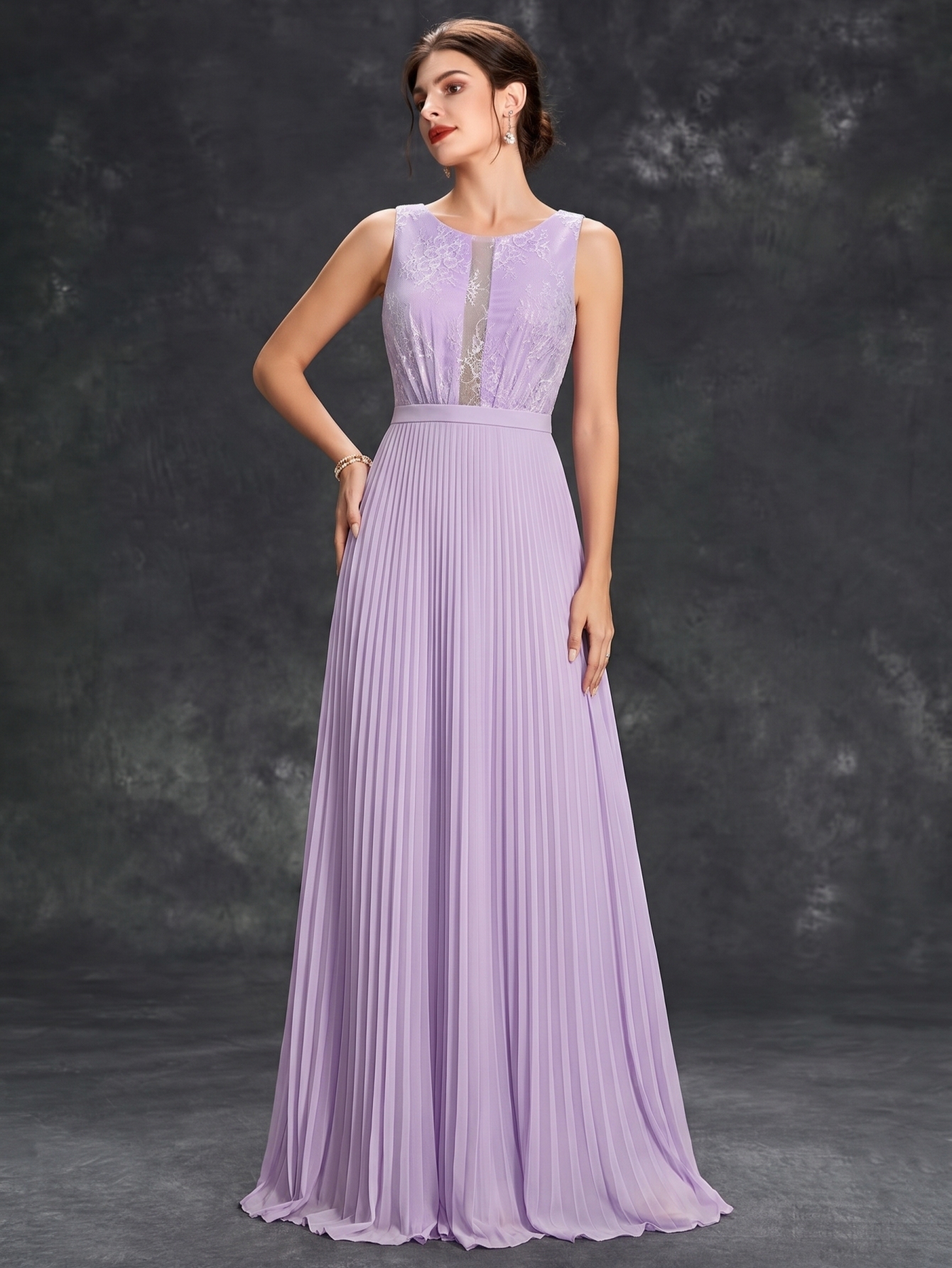 Leely Lavender Lace & Pleated Chiffon A-Line Bridesmaid Dress