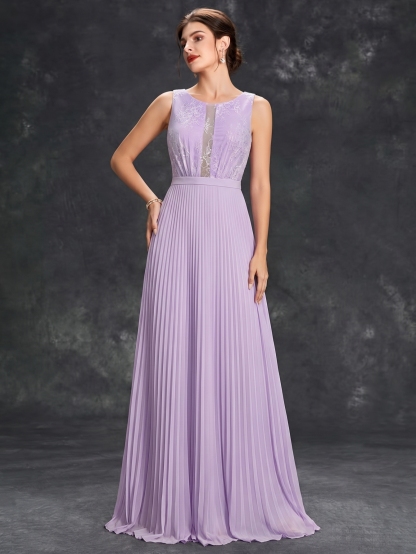 Leely Lavender Lace & Pleated Chiffon A-Line Bridesmaid Dress