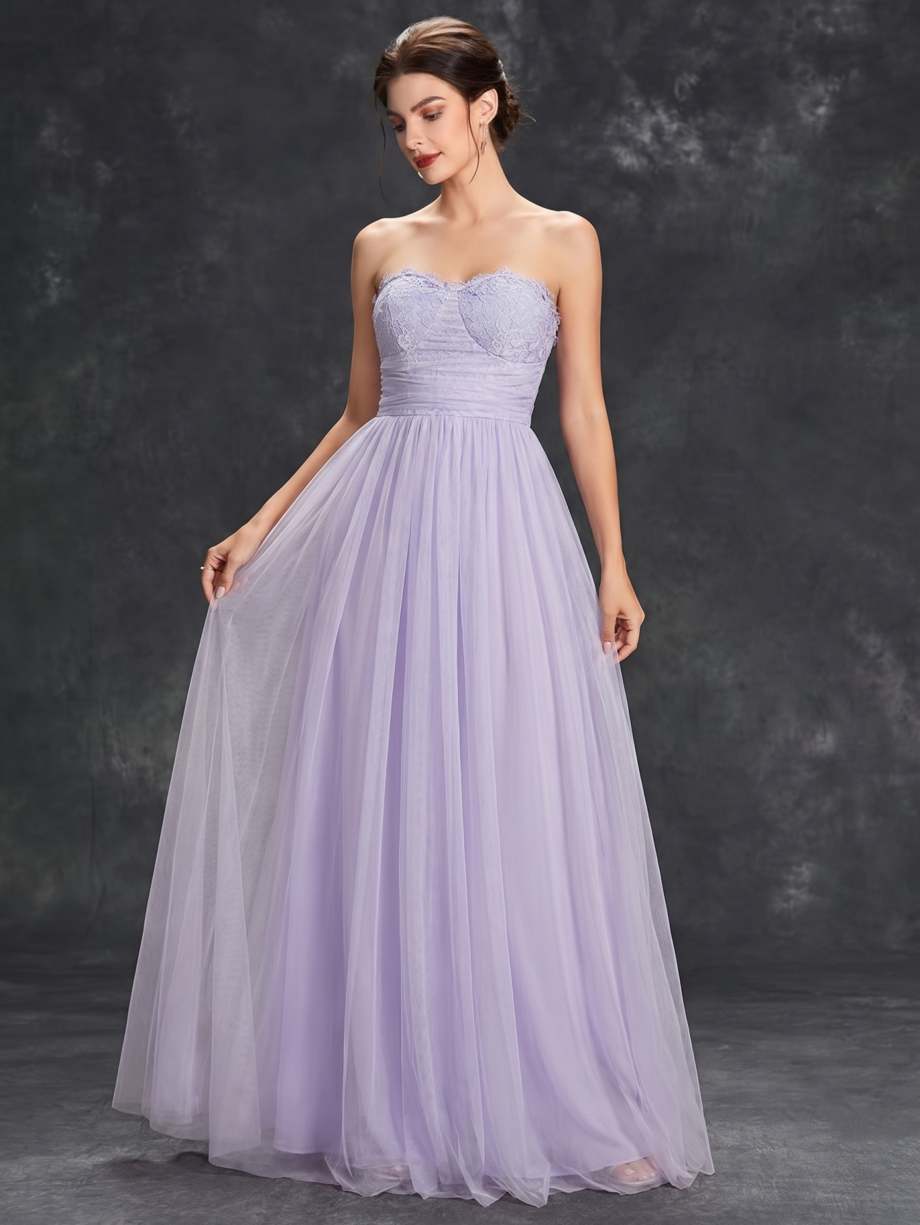 Leely Lavender Strapless Lace & Tulle A-Line Bridesmaid Dress