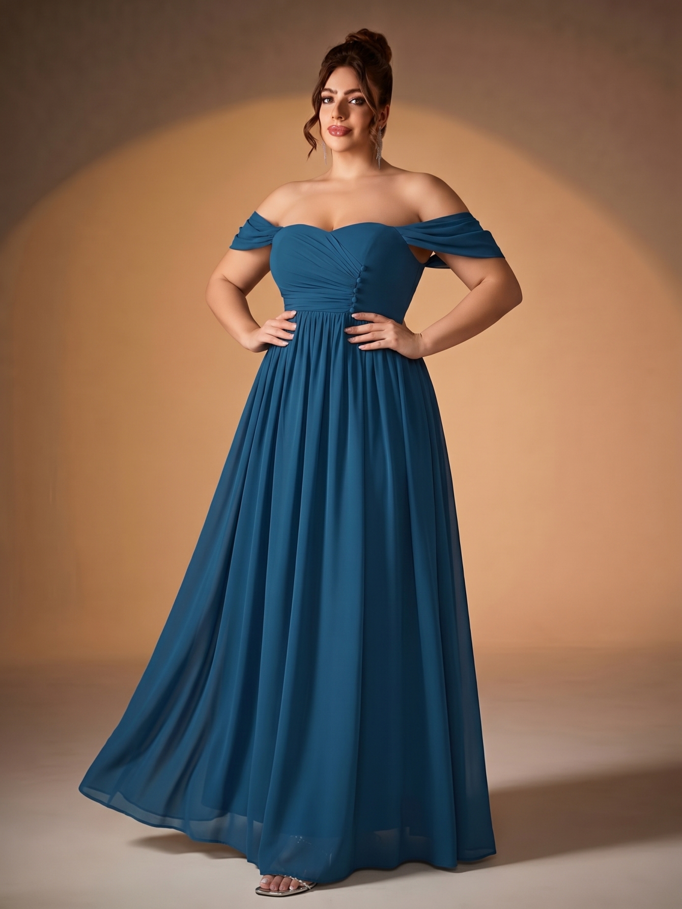 Leely Plus Women's Elegant Off-the-Shoulder Chiffon Bridesmaid Dress