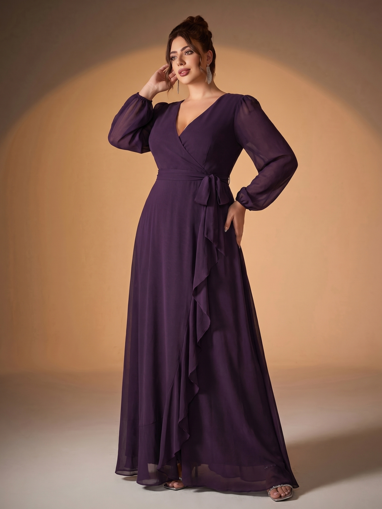 Leely Plus Women's Elegant V-Neck Chiffon Bridesmaid Dress