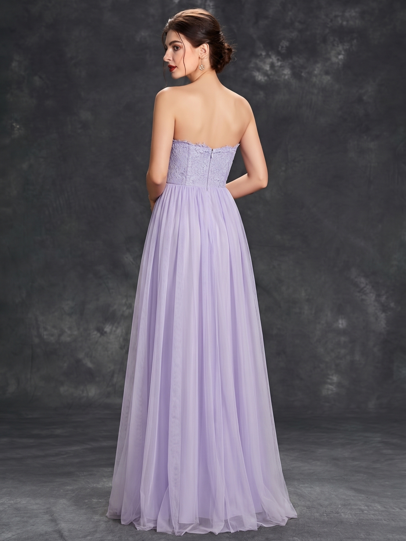 Leely Lavender Strapless Lace & Tulle A-Line Bridesmaid Dress