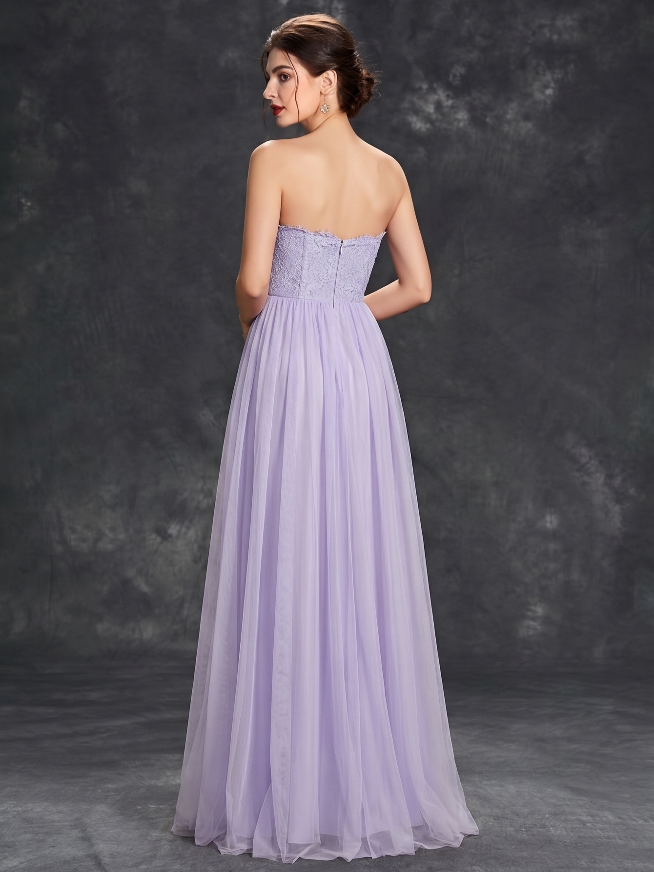 Leely Lavender Strapless Lace & Tulle A-Line Bridesmaid Dress