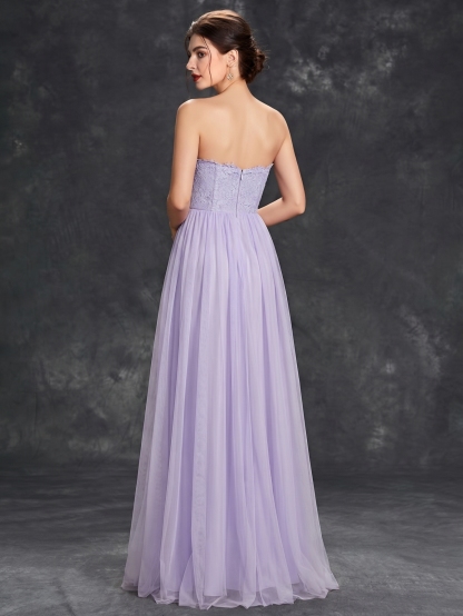 Leely Lavender Strapless Lace & Tulle A-Line Bridesmaid Dress