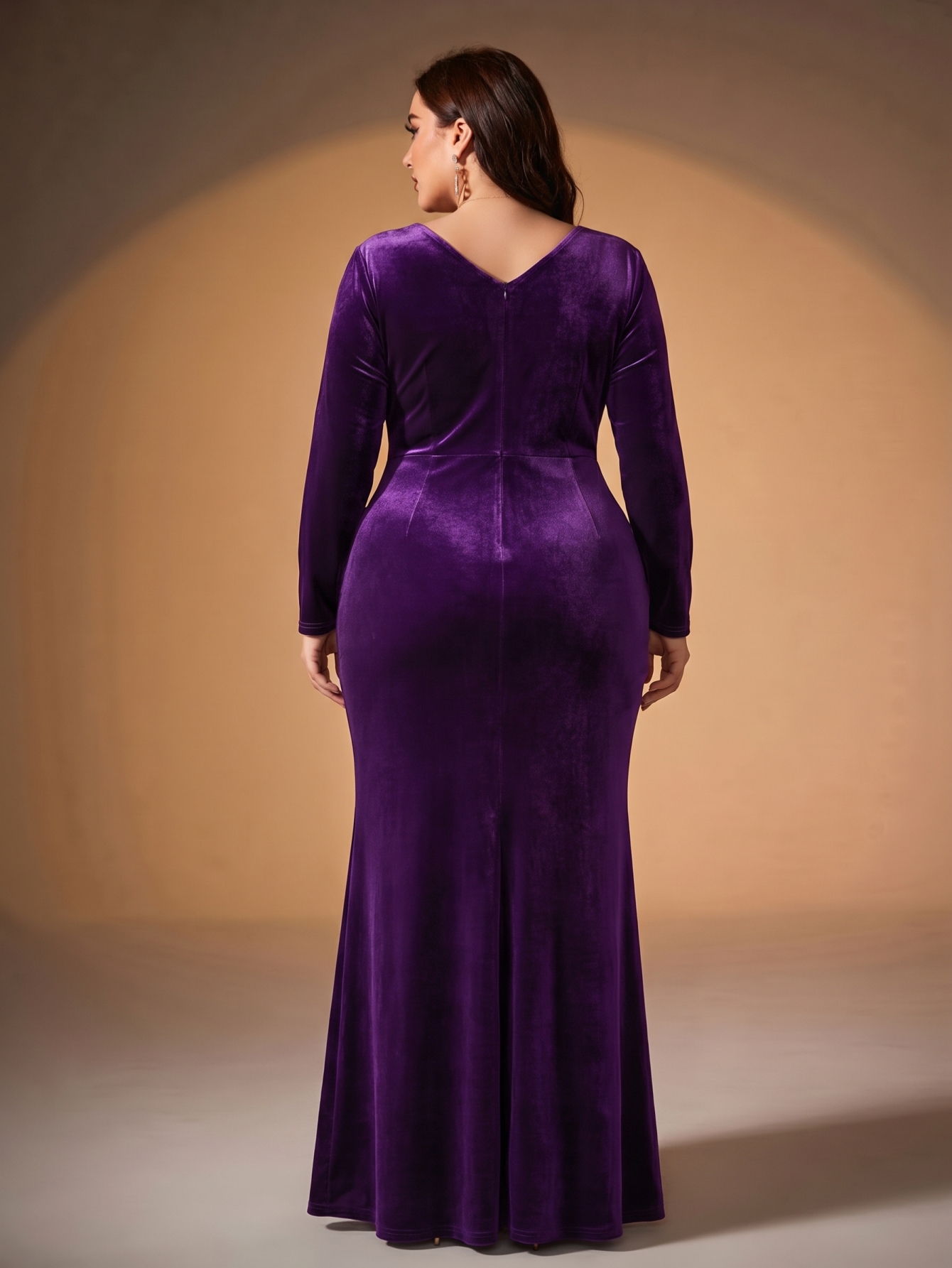 Leely Plus Women's Elegant V Neck Long Sleeve Mermaid Party Dresses