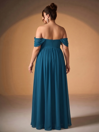 Leely Plus Women's Elegant Off-the-Shoulder Chiffon Bridesmaid Dress