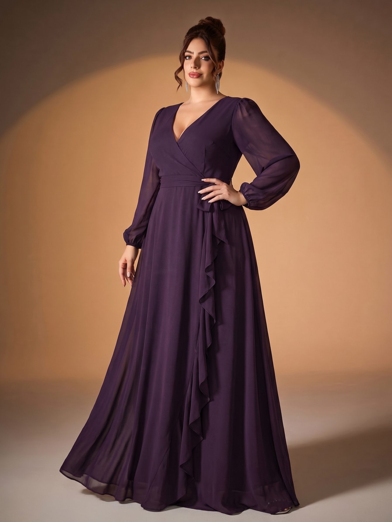 Leely Plus Women's Elegant V-Neck Chiffon Bridesmaid Dress