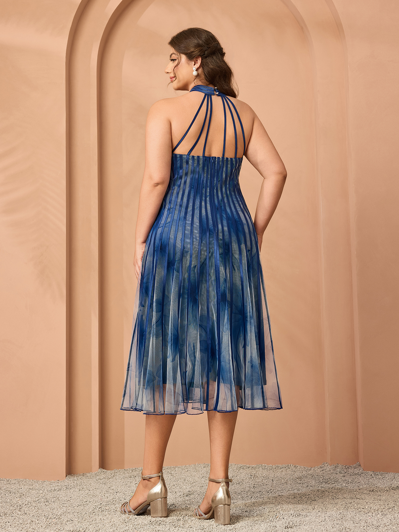 Leely Plus Women's Elegant Halter Sleeveless A-line Party Dress