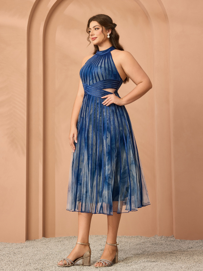 Leely Plus Women's Elegant Halter Sleeveless A-line Party Dress
