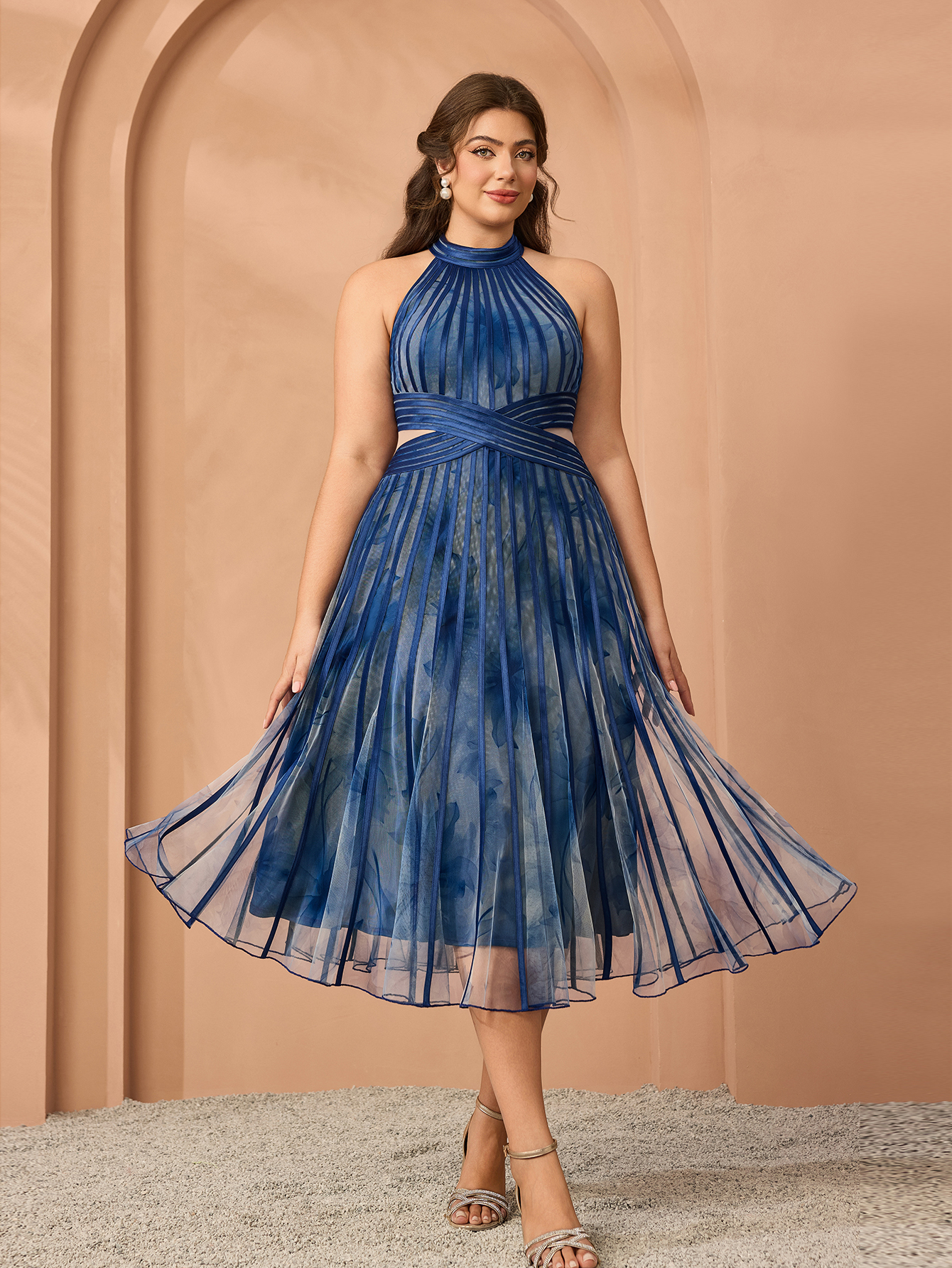 Leely Plus Women's Elegant Halter Sleeveless A-line Party Dress