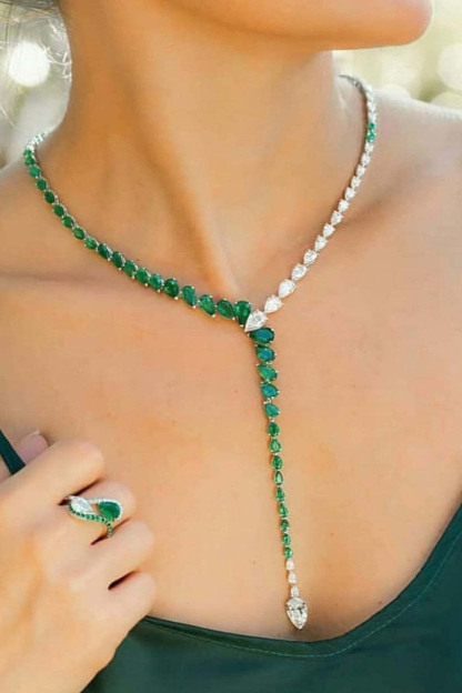 Gorgeous Two Color Tear Zircon Necklace&Earrings Jewelry Set