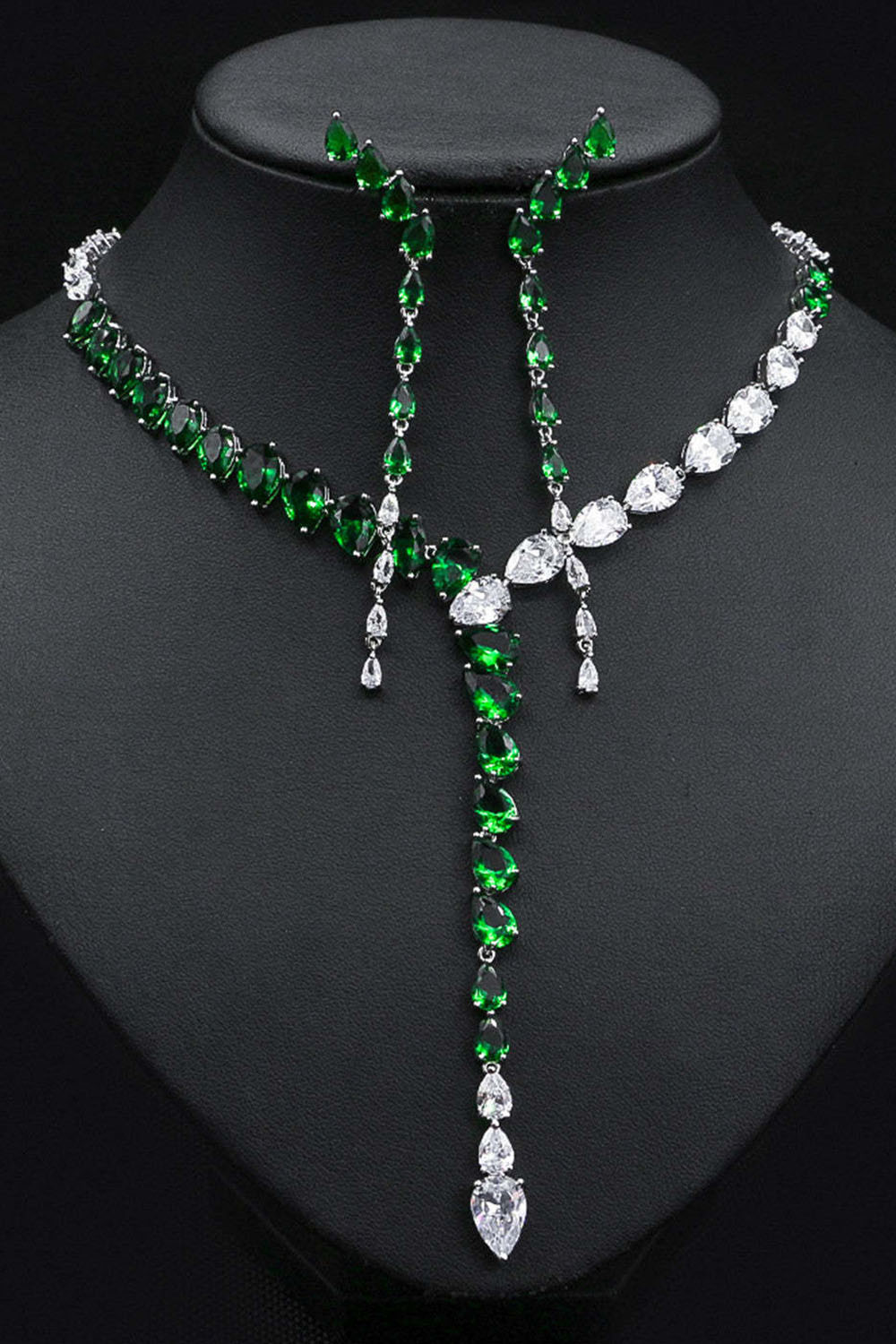Gorgeous Two Color Tear Zircon Necklace&Earrings Jewelry Set