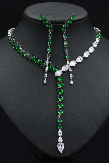 Gorgeous Two Color Tear Zircon Necklace&Earrings Jewelry Set