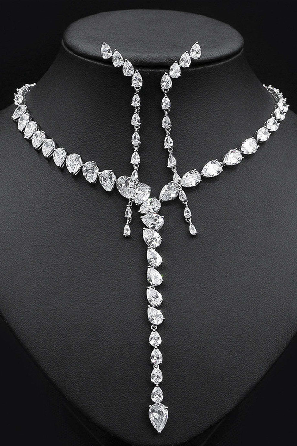 Gorgeous Two Color Tear Zircon Necklace&Earrings Jewelry Set