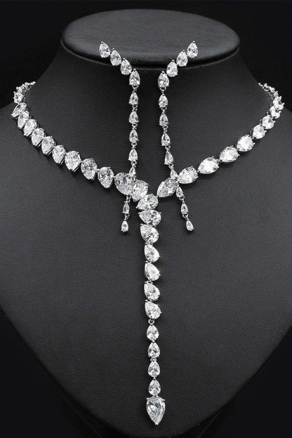 Gorgeous Two Color Tear Zircon Necklace&Earrings Jewelry Set