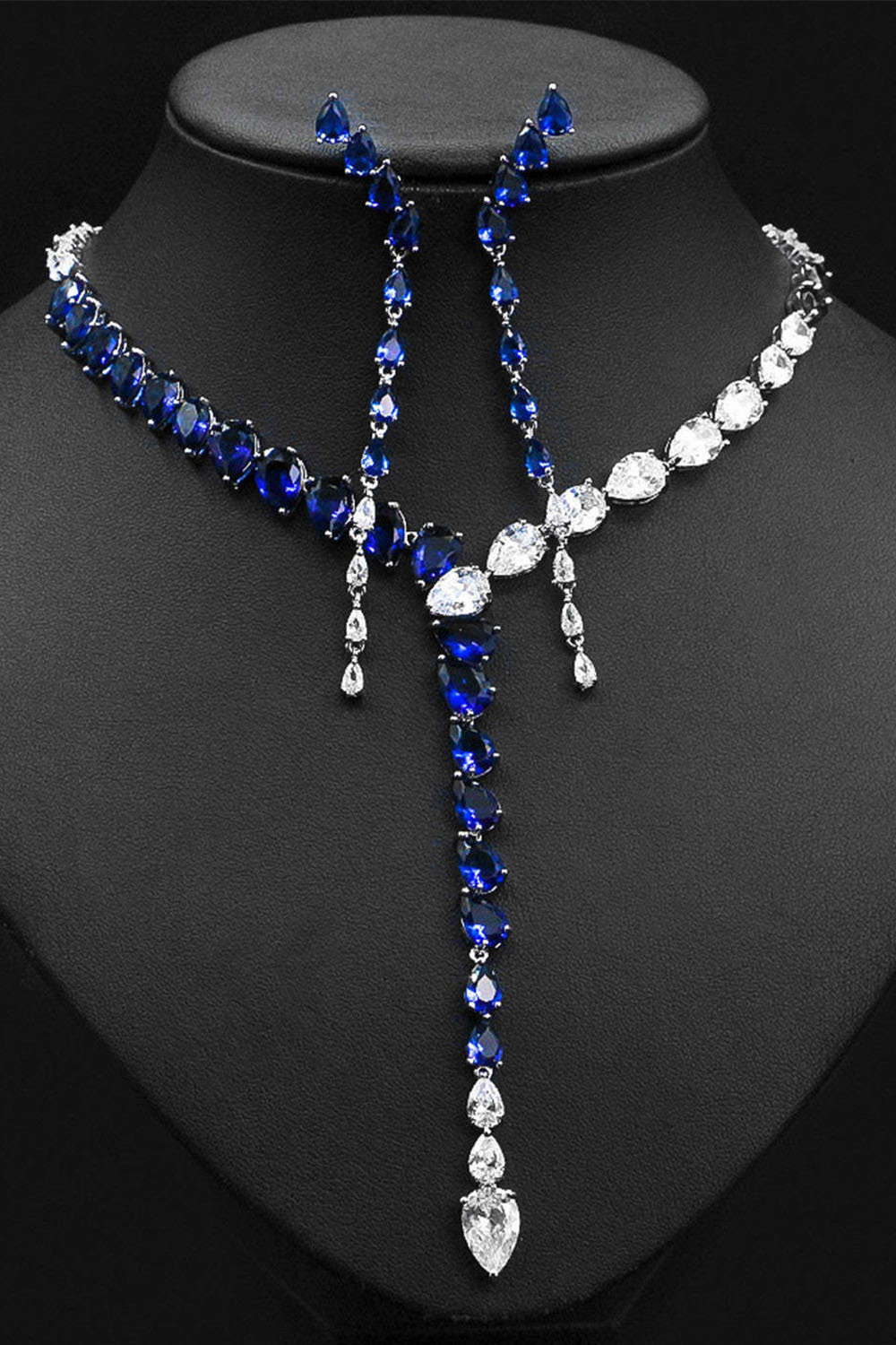 Gorgeous Two Color Tear Zircon Necklace&Earrings Jewelry Set