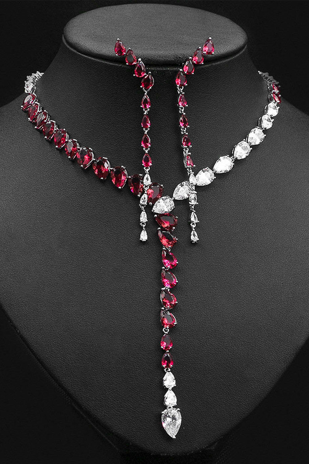 Gorgeous Two Color Tear Zircon Necklace&Earrings Jewelry Set