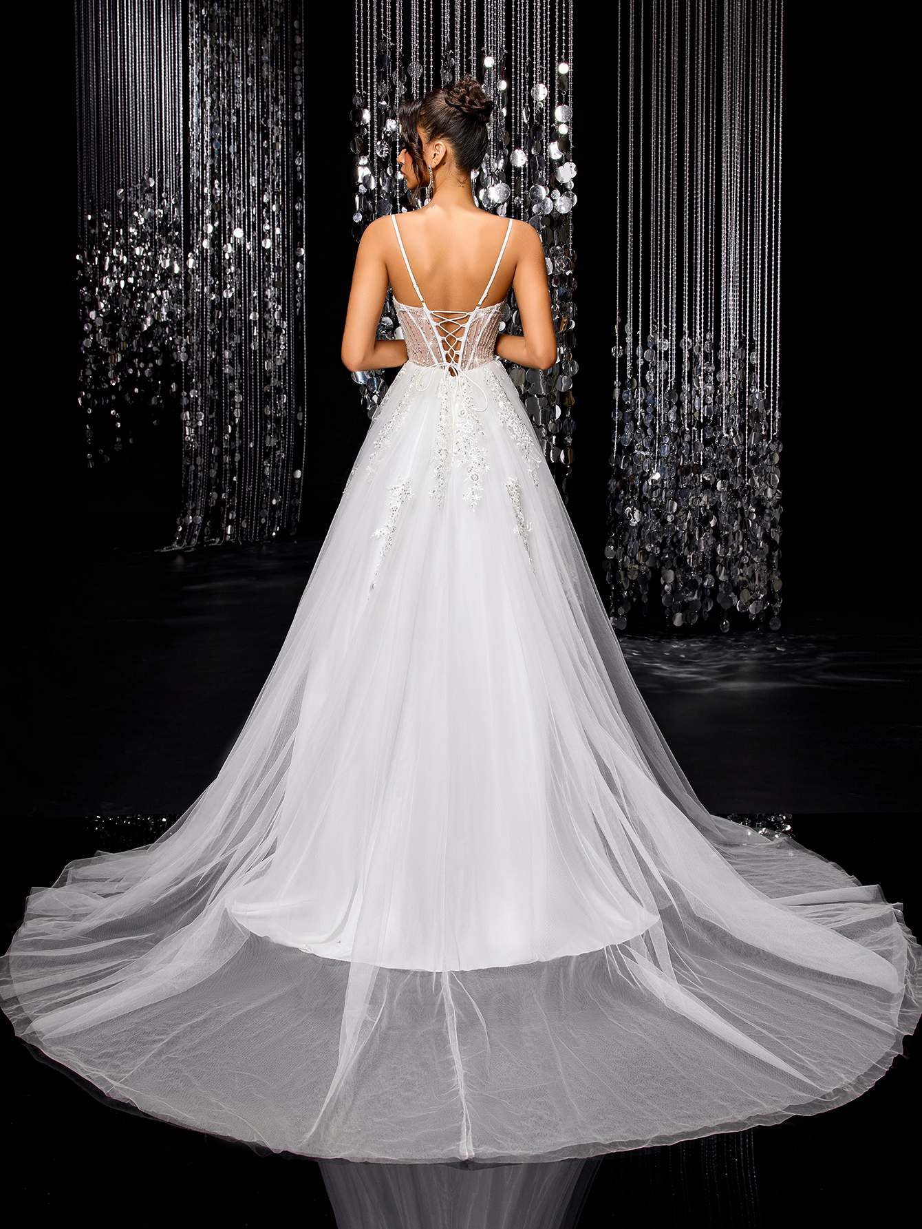 Modecrush Elegant Mesh Embroidered Evening Women Dresses, Beaded and Sequin, Sleeveless A-line Wedding Bridal Gown