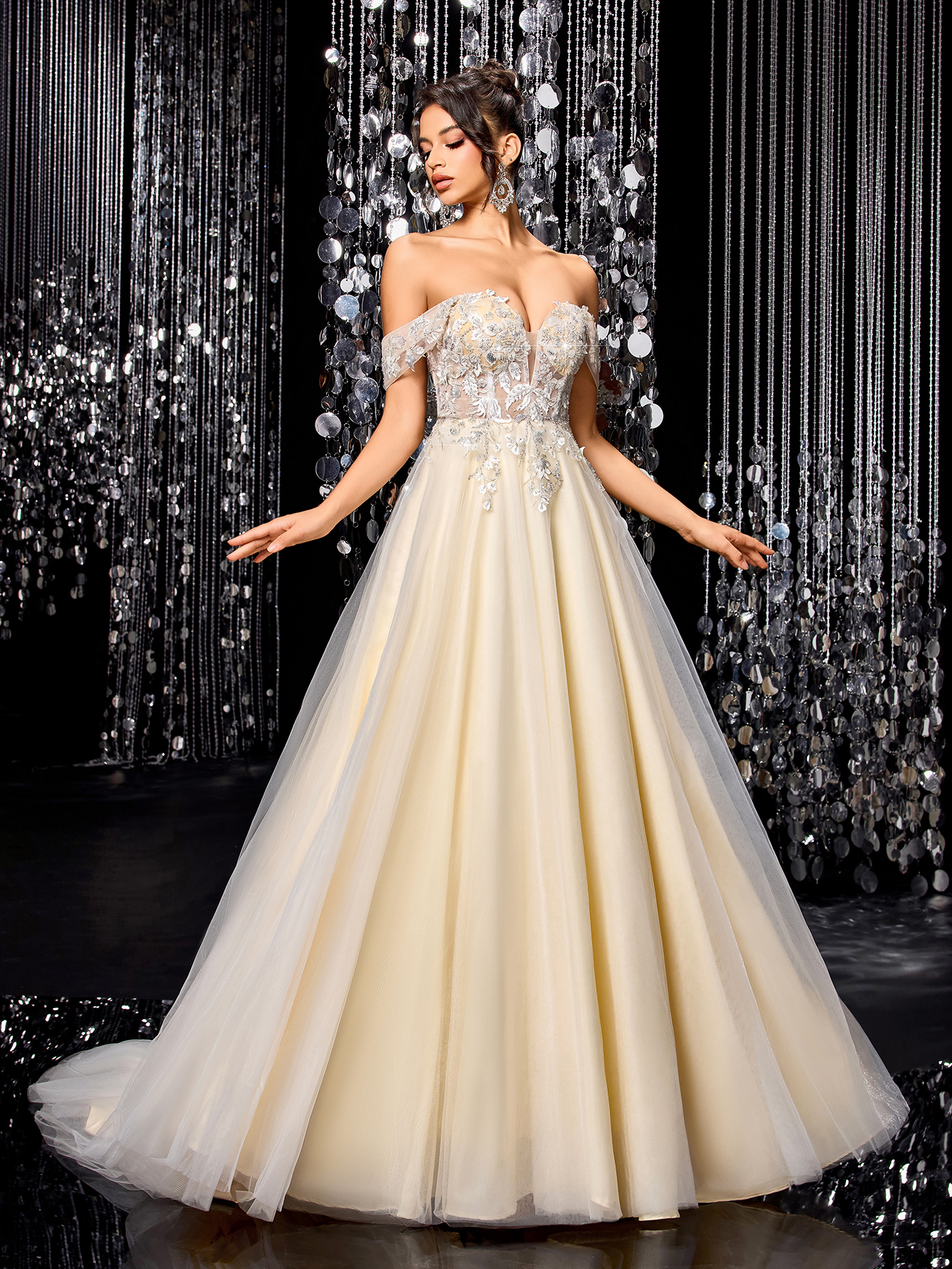 Modecrush White Women Long Dress Champagne A-Line Wedding Dress with Intricate Applique – Elegant Bridal Gown , Wedding Guest