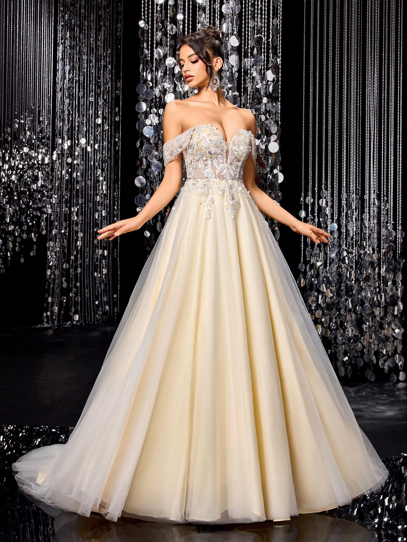 Modecrush White Women Long Dress Champagne A-Line Wedding Dress with Intricate Applique – Elegant Bridal Gown , Wedding Guest