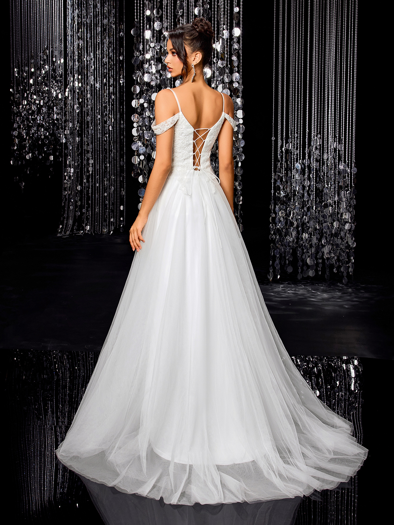 Modecrush Beaded Women Wedding Dress , White Off-the-shoulder Elegant Bridal Dress, for Wedding, Dinner