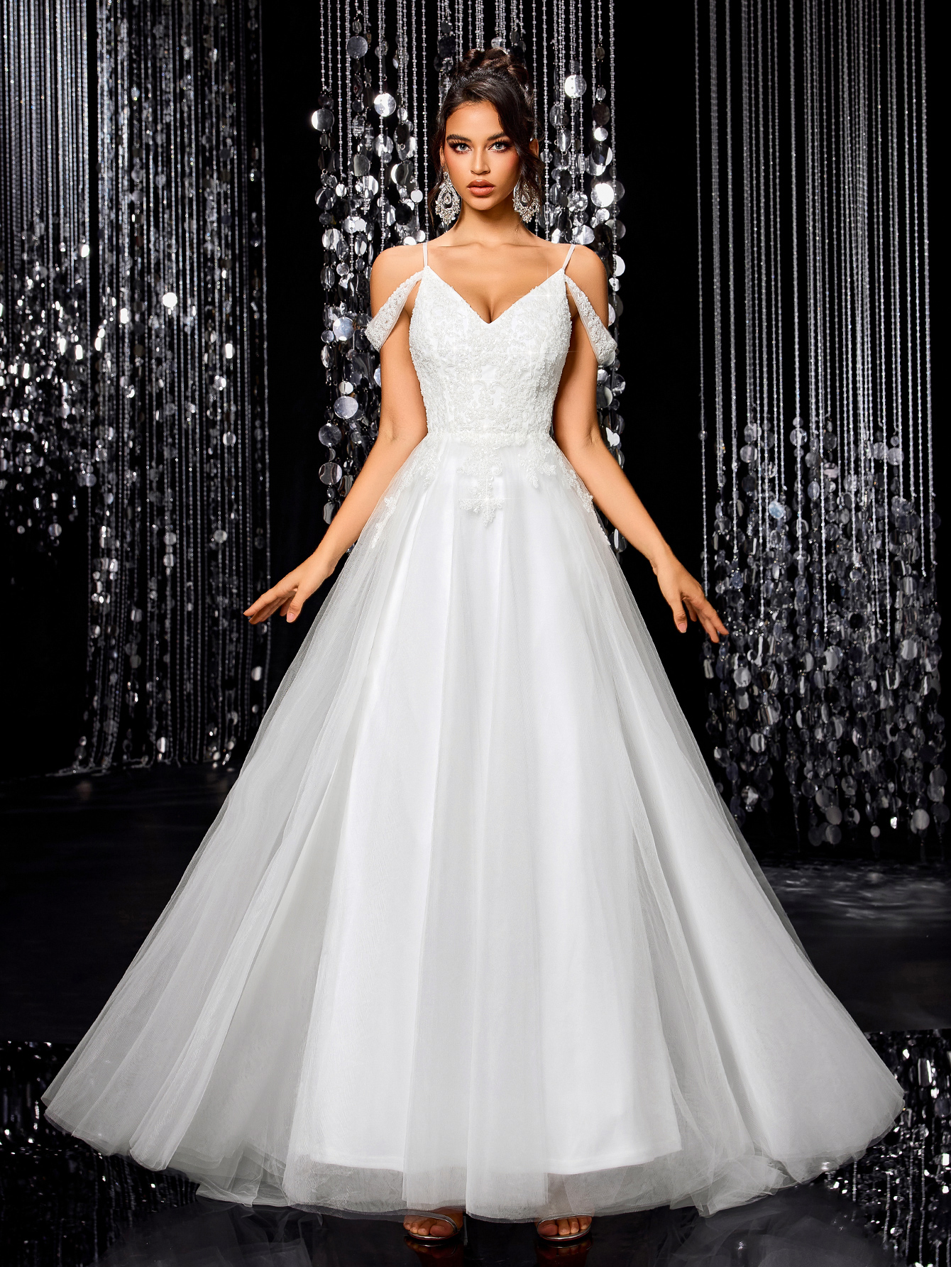 Modecrush Beaded Women Wedding Dress , White Off-the-shoulder Elegant Bridal Dress, for Wedding, Dinner