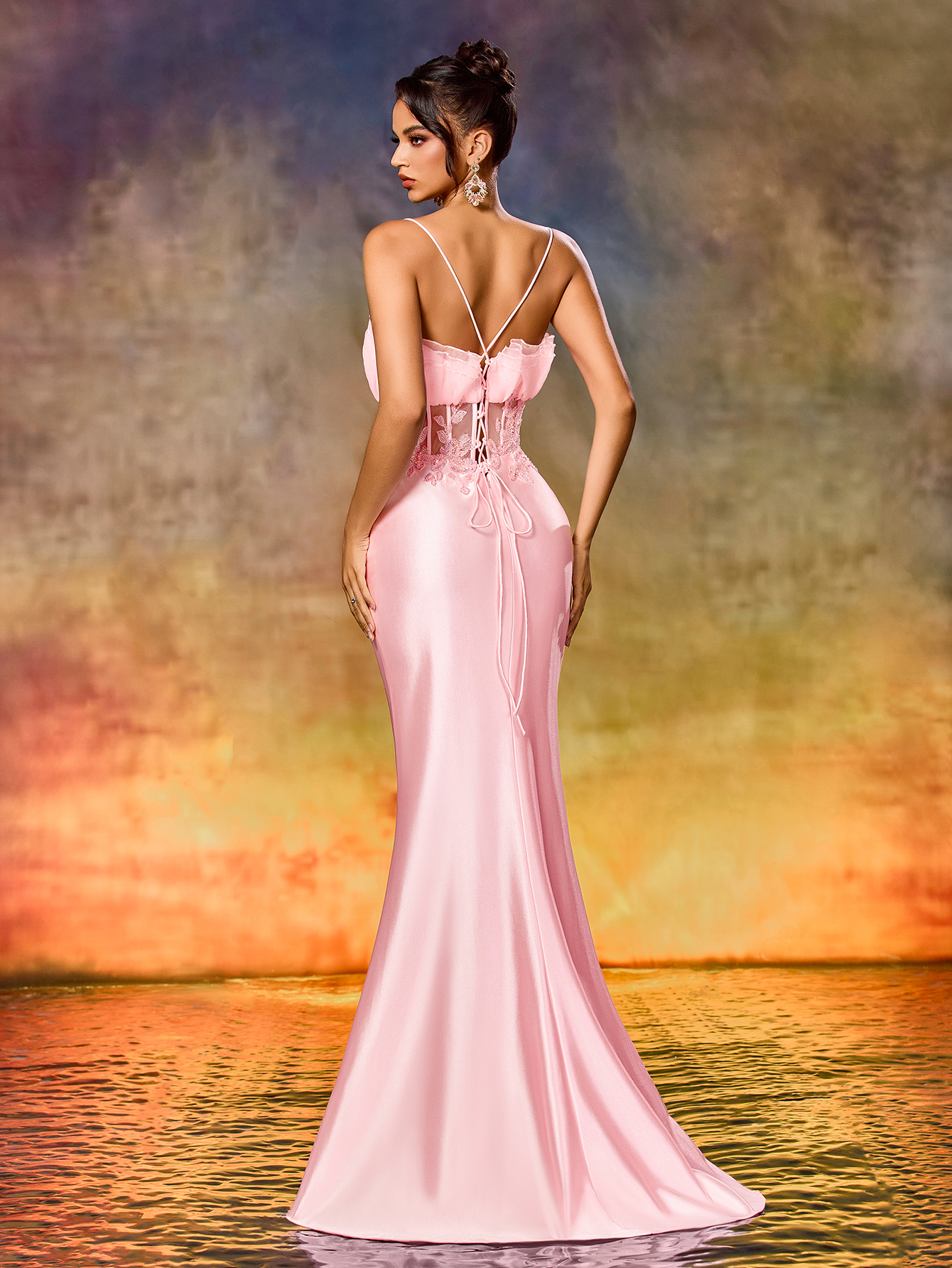 Leely Cute Spaghetti Strap Beaded Embroidery Mermaid Evening Gown